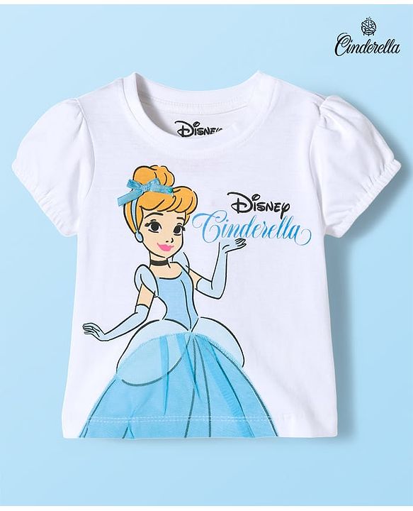 Babyhug Disney Single Jersey Knit Half Sleeves T-Shirt With Cinderella Graphics - White