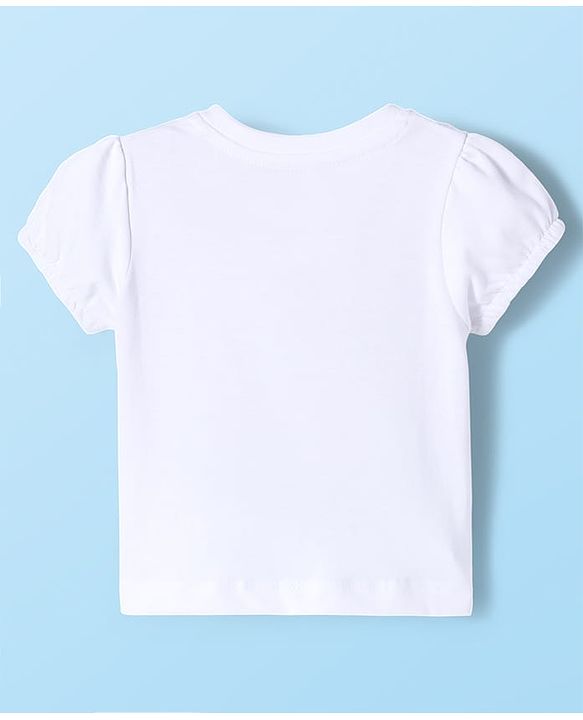 Babyhug Disney Single Jersey Knit Half Sleeves T-Shirt With Cinderella Graphics - White