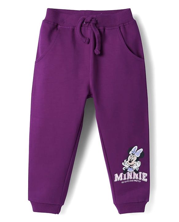 Babyhug Disney Terry Knit Full Length Track Pant With Minnie Mouse Graphics - Purple