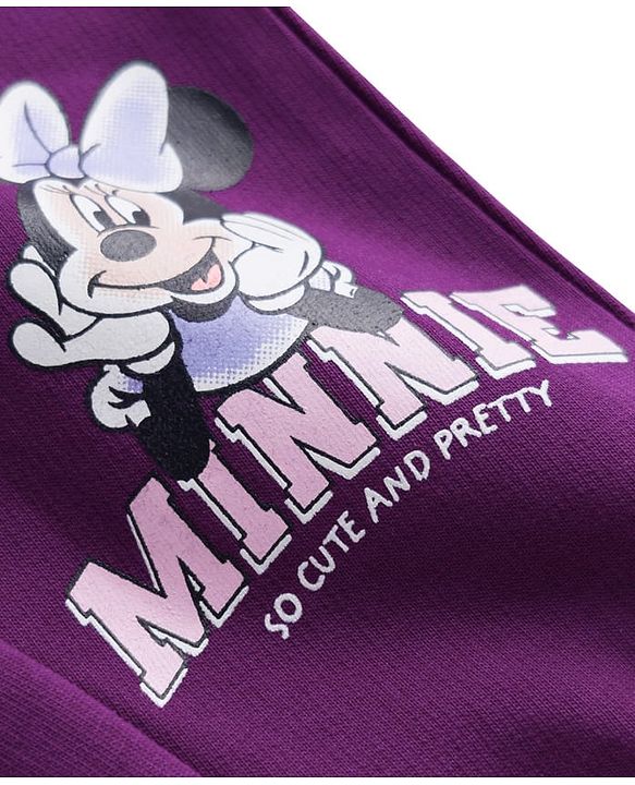 Babyhug Disney Terry Knit Full Length Track Pant With Minnie Mouse Graphics - Purple