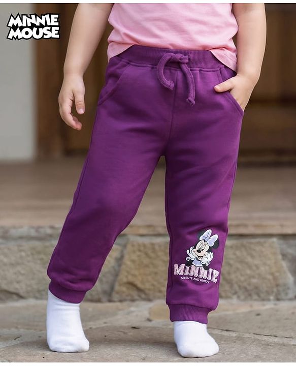 Babyhug Disney Terry Knit Full Length Track Pant With Minnie Mouse Graphics - Purple