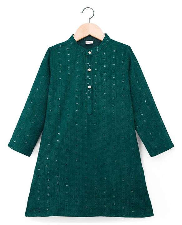 Babyhug Georgette Woven Full Sleeves Kurta Pajama Set with Embroidery - Green
