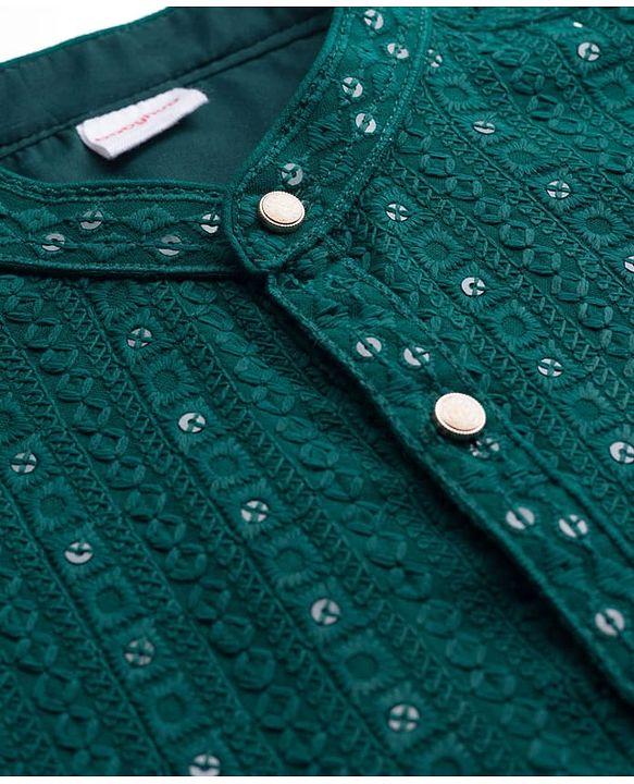 Babyhug Georgette Woven Full Sleeves Kurta Pajama Set with Embroidery - Green