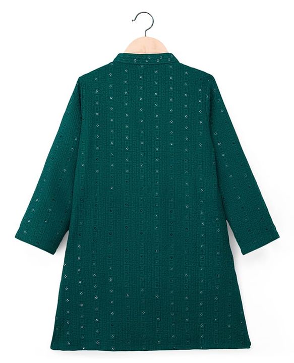 Babyhug Georgette Woven Full Sleeves Kurta Pajama Set with Embroidery - Green