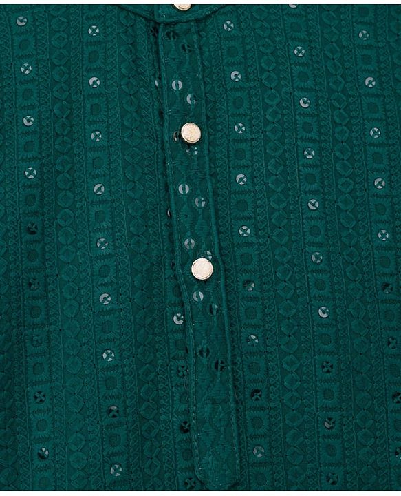 Babyhug Georgette Woven Full Sleeves Kurta Pajama Set with Embroidery - Green