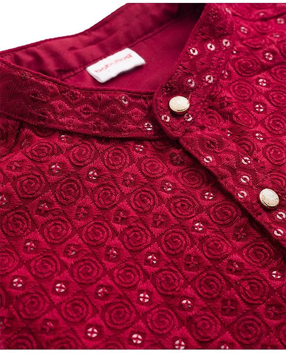 Babyhug Georgette Woven Full Sleeves Kurta Pajama Set with Embroidery - Maroon