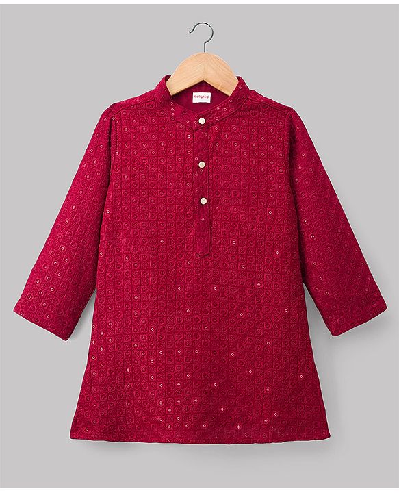 Babyhug Georgette Woven Full Sleeves Kurta Pajama Set with Embroidery - Maroon