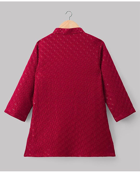 Babyhug Georgette Woven Full Sleeves Kurta Pajama Set with Embroidery - Maroon