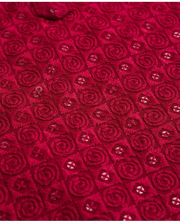 Babyhug Georgette Woven Full Sleeves Kurta Pajama Set with Embroidery - Maroon