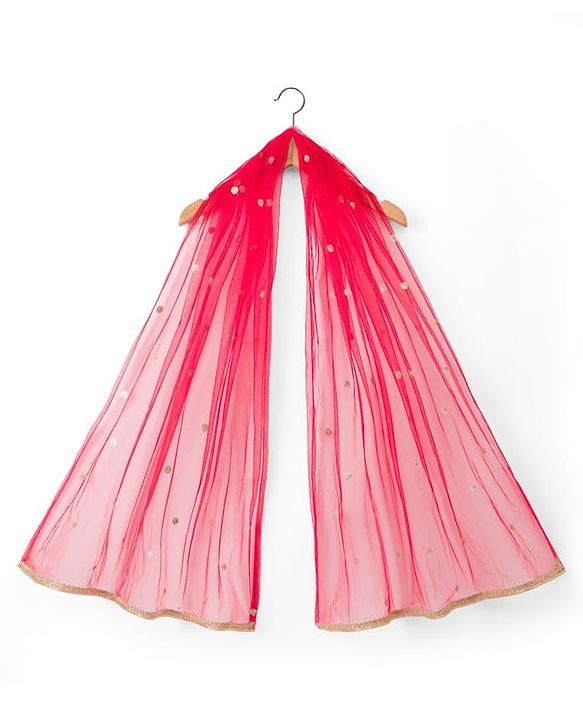 Babyhug Net Woven Half Sleeves Choli Lehenga & Dupatta Set With Floral Embroidery - Red