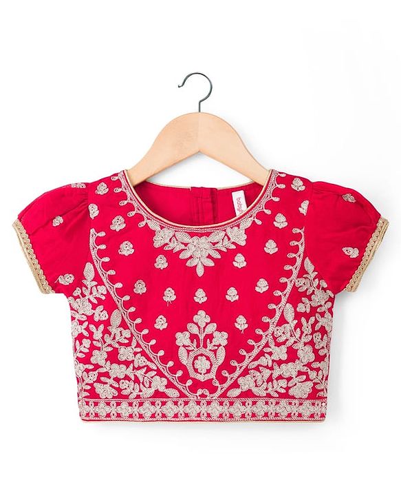 Babyhug Net Woven Half Sleeves Choli Lehenga & Dupatta Set With Floral Embroidery - Red
