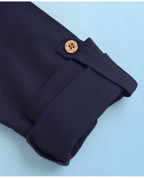 Babyhug Cotton Linen Woven Full Sleeves Solid Color Pathani Kurta Pajama Set - Navy Blue