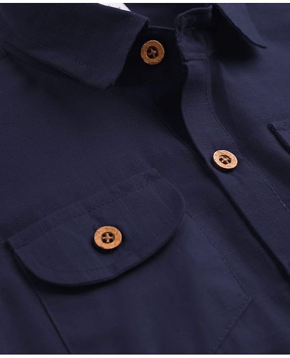 Babyhug Cotton Linen Woven Full Sleeves Solid Color Pathani Kurta Pajama Set - Navy Blue