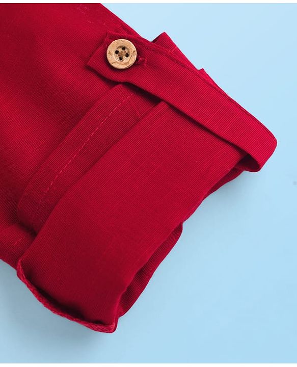 Babyhug Cotton Linen Woven Full Sleeves Solid Color Pathani Kurta Pajama Set - Maroon