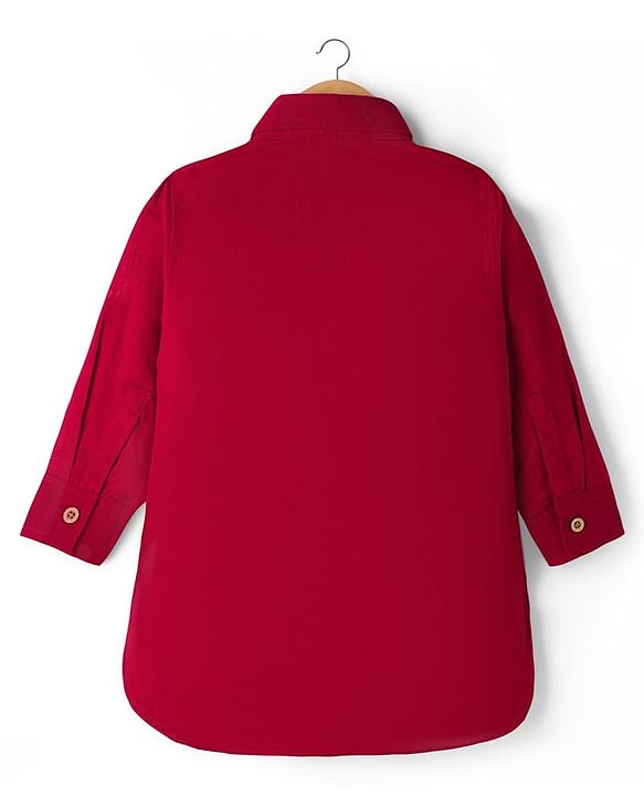 Babyhug Cotton Linen Woven Full Sleeves Solid Color Pathani Kurta Pajama Set - Maroon