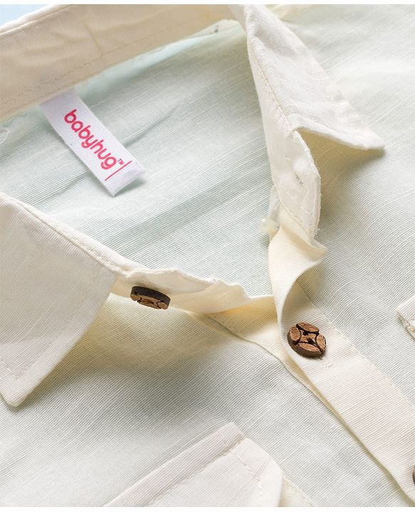 Babyhug Cotton Linen Woven Full Sleeves Pathani Kurta Pajama Set - Off White