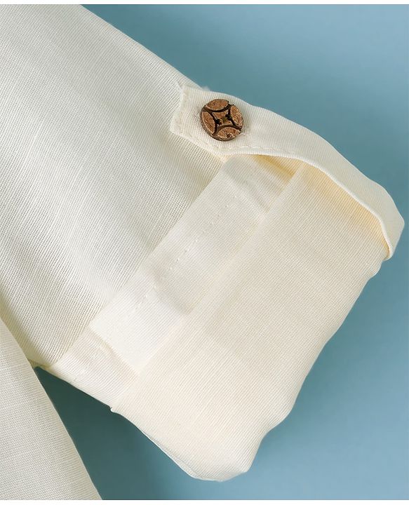 Babyhug Cotton Linen Woven Full Sleeves Pathani Kurta Pajama Set - Off White