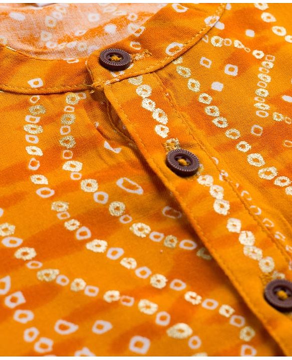 Babyhug Cambric Woven Full Sleeves Kurta Pajama Set with Motif Print- Mustard