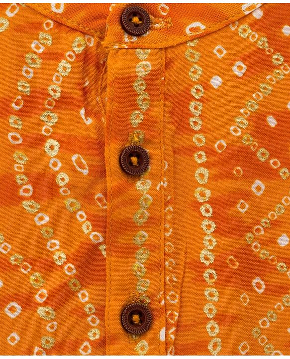 Babyhug Cambric Woven Full Sleeves Kurta Pajama Set with Motif Print- Mustard