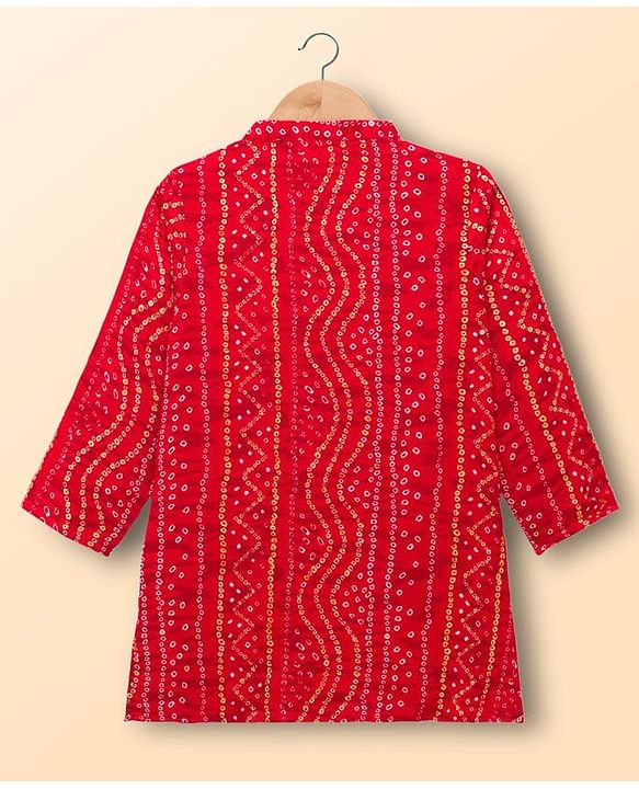 Babyhug Cambric Woven Full Sleeves Kurta Pajama Set with Motif Print- Red