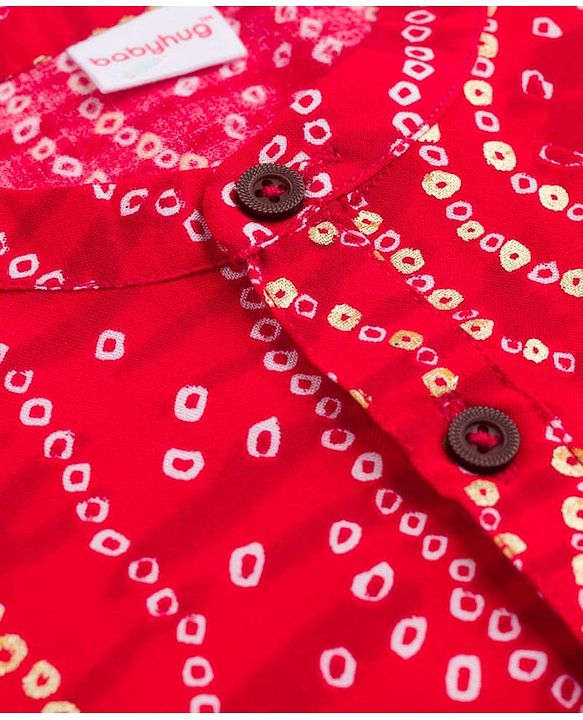 Babyhug Cambric Woven Full Sleeves Kurta Pajama Set with Motif Print- Red