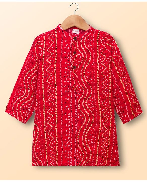 Babyhug Cambric Woven Full Sleeves Kurta Pajama Set with Motif Print- Red
