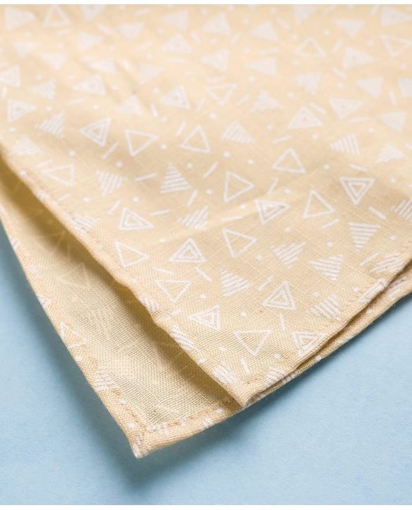 Babyhug Cambric Woven Full Sleeves Kurta Dhoti Set with Triangle Print - Beige
