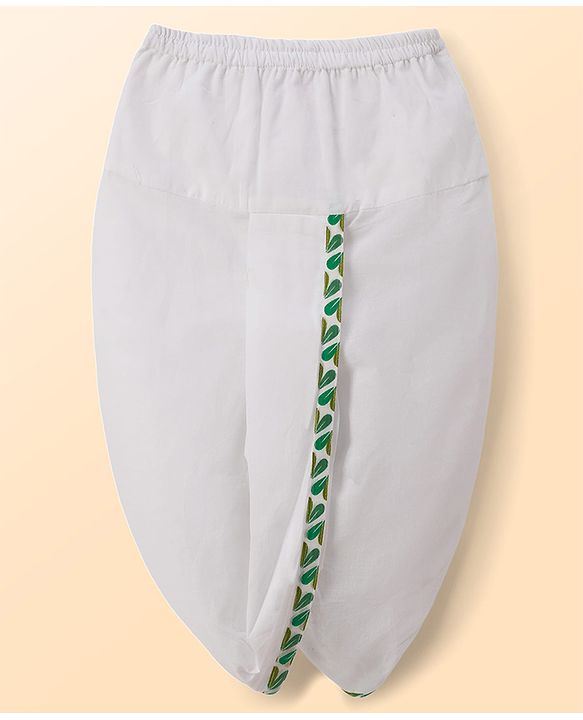 Babyhug Cambric Woven Full Sleeves Kurta Dhoti Set With Leaf Print - White