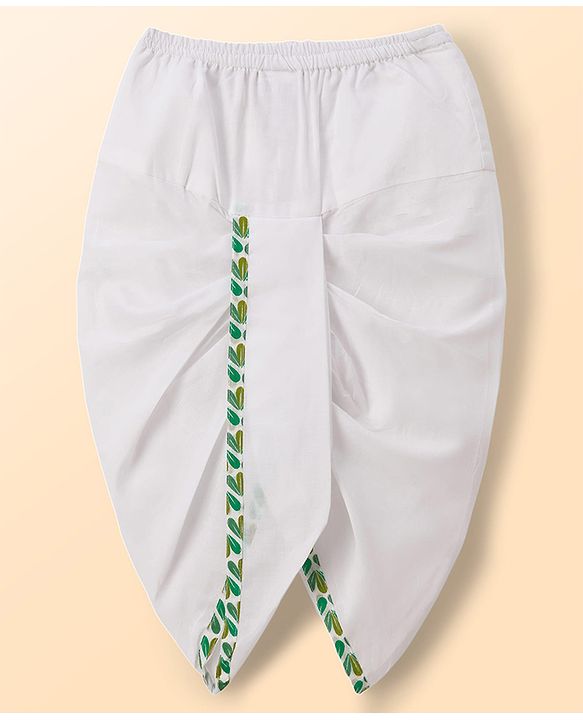 Babyhug Cambric Woven Full Sleeves Kurta Dhoti Set With Leaf Print - White