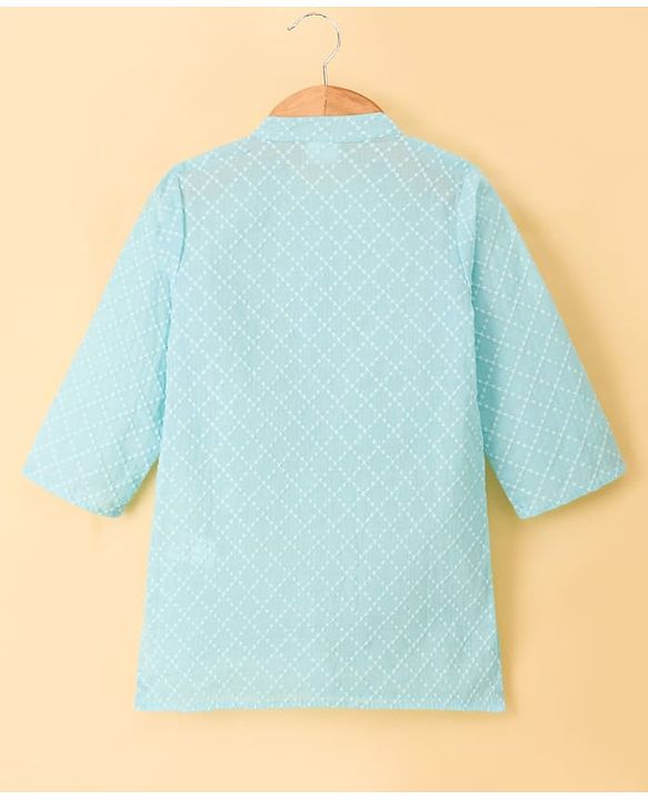 Babyhug Cambric Woven Full Sleeves Hakkoba Embroidered Kurta Pyjama Set - Light Blue