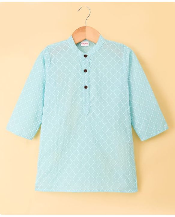 Babyhug Cambric Woven Full Sleeves Hakkoba Embroidered Kurta Pyjama Set - Light Blue