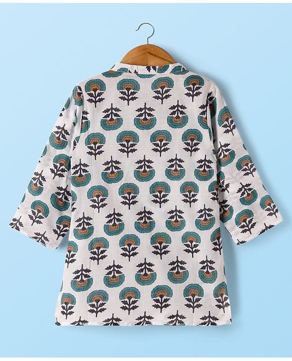 Babyhug Cambric Woven Full Sleeves Kurta Pajama Set with Floral Print - White