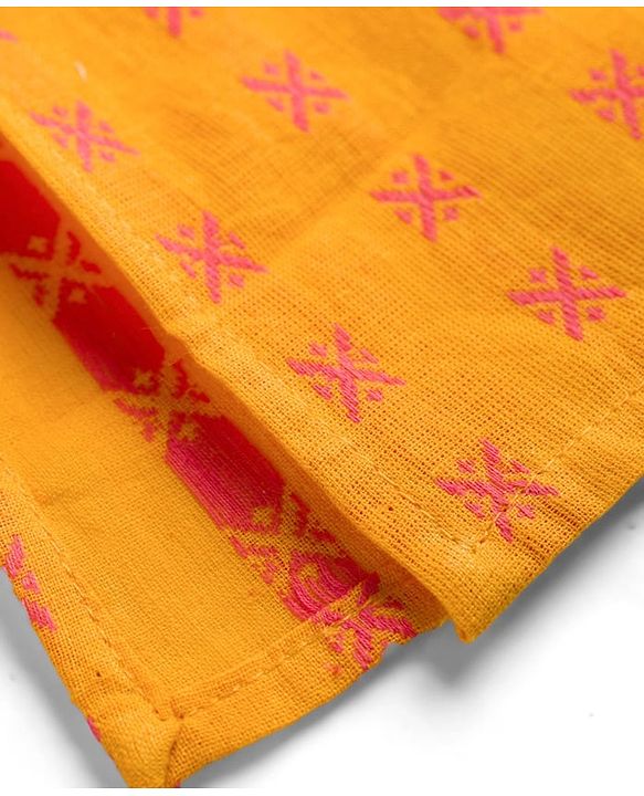 Babyhug Cotton Dobby Woven Full Sleeves Kurta Pajama Set with Motif Print- Mustard