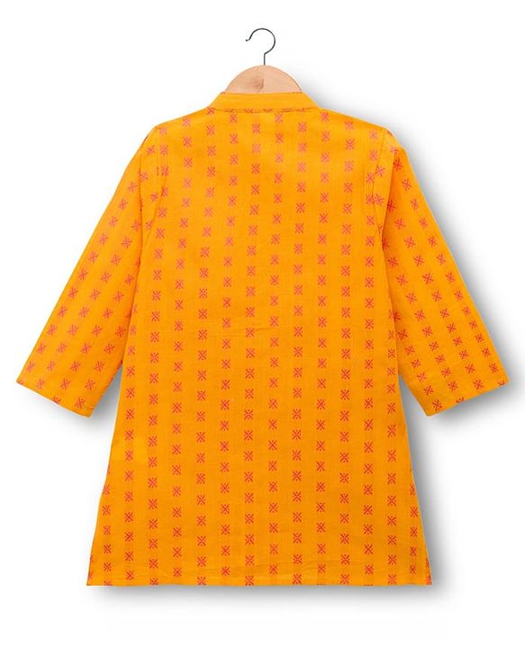 Babyhug Cotton Dobby Woven Full Sleeves Kurta Pajama Set with Motif Print- Mustard