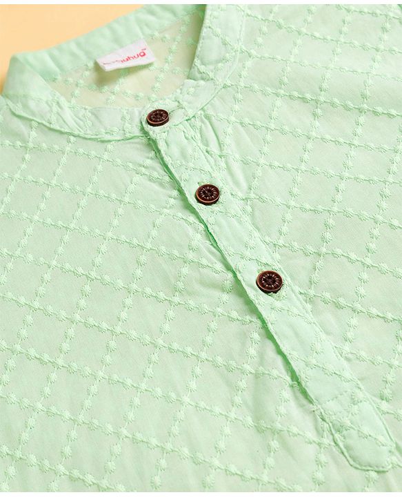 Babyhug Cambric Woven Full Sleeves Hakkoba Embroidered Kurta Pyjama Set - Mint Green