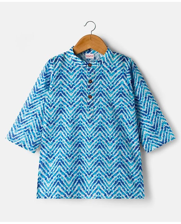 Babyhug Cambric Woven Full Sleeves Kurta Pajama Set with Chevron Print - Blue