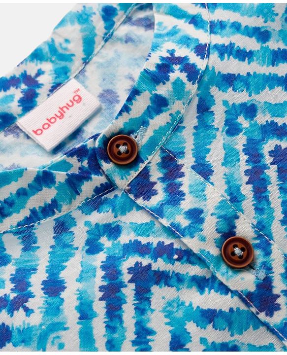 Babyhug Cambric Woven Full Sleeves Kurta Pajama Set with Chevron Print - Blue