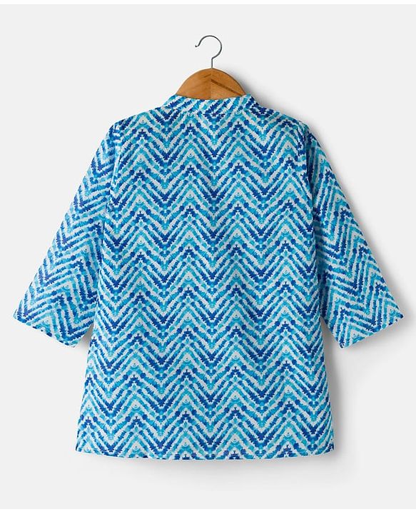Babyhug Cambric Woven Full Sleeves Kurta Pajama Set with Chevron Print - Blue
