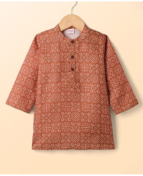 Babyhug Cambric Woven Full Sleeves Kurta Pajama Set with Abstract Print - Maroon