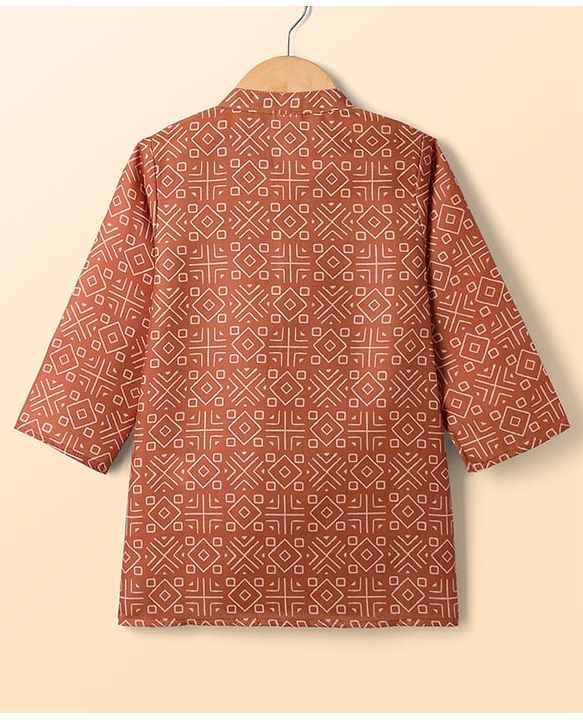 Babyhug Cambric Woven Full Sleeves Kurta Pajama Set with Abstract Print - Maroon