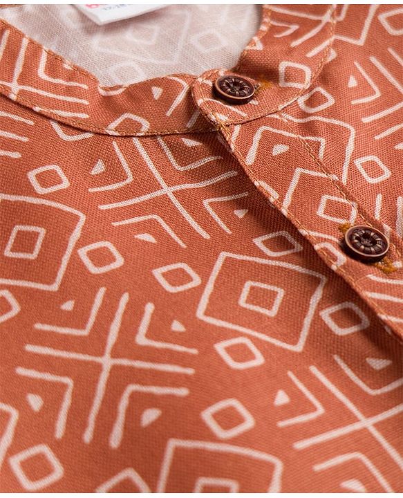 Babyhug Cambric Woven Full Sleeves Kurta Pajama Set with Abstract Print - Maroon
