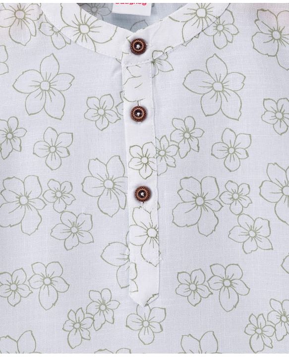Babyhug Cambric Woven Full Sleeves Kurta Dhoti Set with Floral Print - White