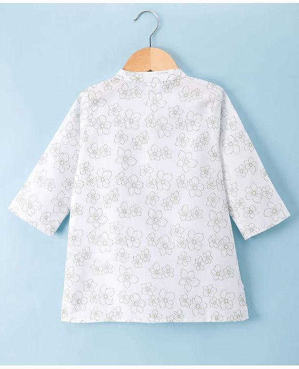Babyhug Cambric Woven Full Sleeves Kurta Dhoti Set with Floral Print - White