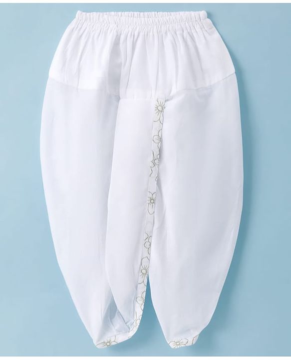 Babyhug Cambric Woven Full Sleeves Kurta Dhoti Set with Floral Print - White