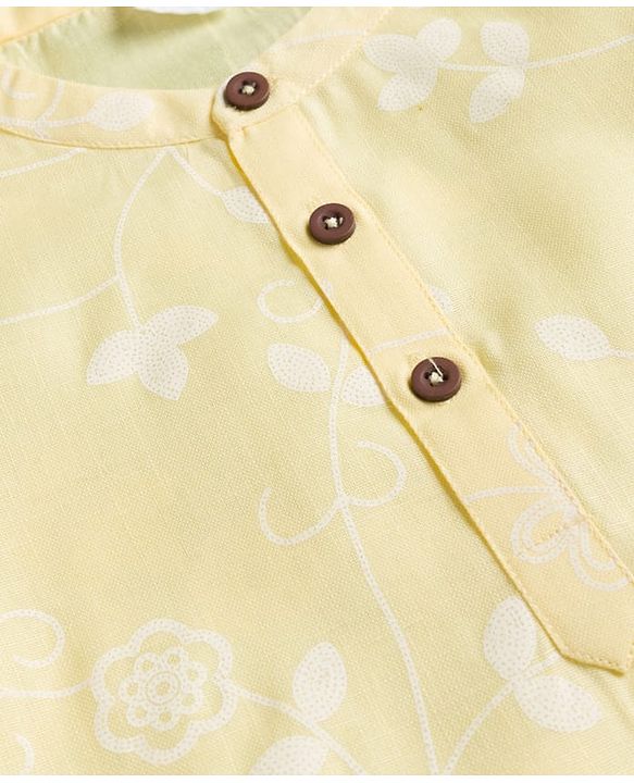 Babyhug 100% Cotton Woven Full Sleeves Floral Embroidered Cambric Kurta & Dhoti Set - Yellow