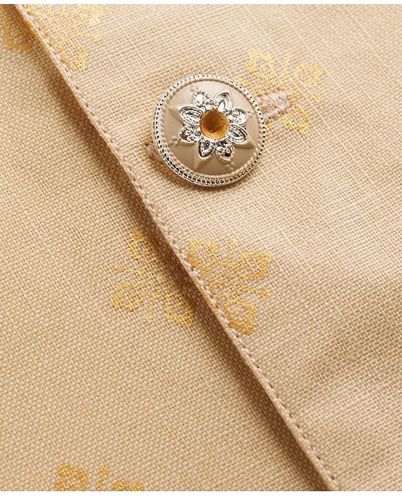 Babyhug Cambric Woven Full Sleeves Kurta Dhoti Set with Jacket & Motif Foil Print - Beige