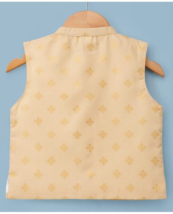 Babyhug Cambric Woven Full Sleeves Kurta Dhoti Set with Jacket & Motif Foil Print - Beige
