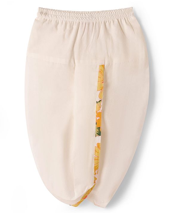 Babyhug Cambric Woven Full Sleeves Kurta Dhoti Set with Floral Print - Off White