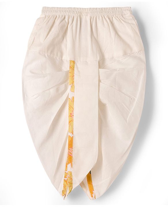 Babyhug Cambric Woven Full Sleeves Kurta Dhoti Set with Floral Print - Off White