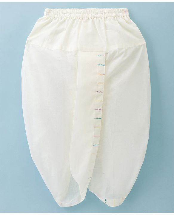 Babyhug 100% Cotton Dobby Woven Full Sleeves Kurta & Dhoti Set With Embroidery - Off White